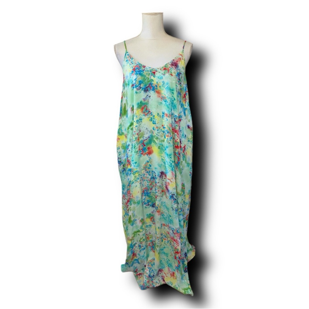 Entro Aphrodite Maxi Dress Paint Splatter Watercolor Maximalist Boho Hippie Vibe - Picture 1 of 5
